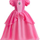 Kids Princess Peach Costume For Girls Dress Up With Crown Gloves Wand Earrings - Princess Peach Dress For Girls 10-11 Years