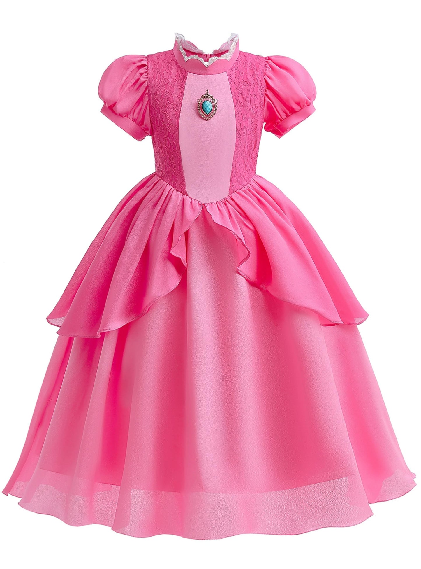 Kids Princess Peach Costume For Girls Dress Up With Crown Gloves Wand Earrings - Princess Peach Dress For Girls 10-11 Years