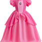 Princess Peach Costume For Little Girl'S Dress Up With Crown Gloves Wand Earrings - Princess Peach Dress For Kids 3T 4T