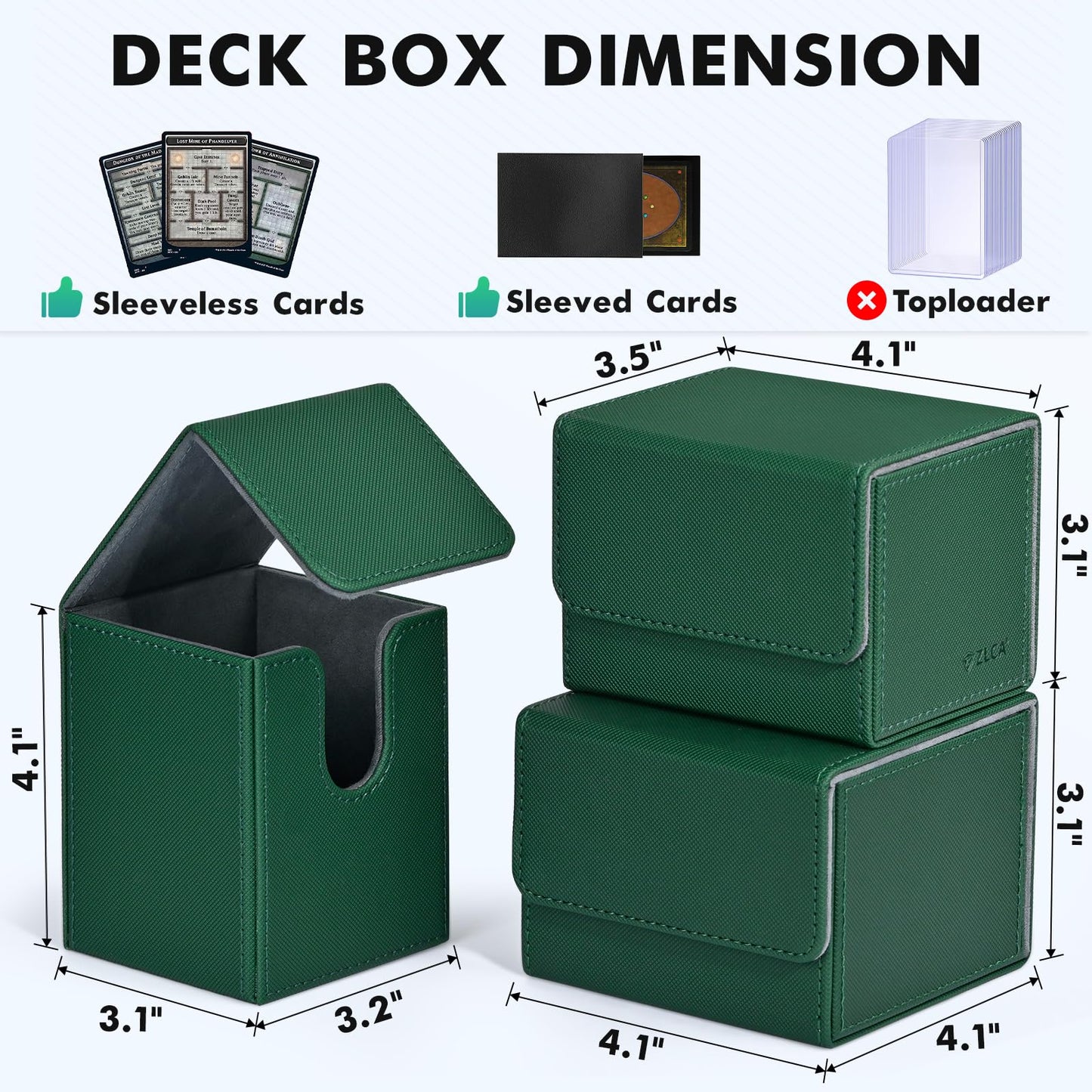 Zlca Card Deck Box For Trading Cards, Mtg Yugioh Deck Case Holds 100+ Single Sleeved Cards, Pu Leather Magnetic Card Storage Box Fits For Tcg Ccg Magic Game Cards (Green)