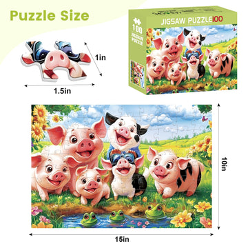 100 Piece Frog Puzzles for Kids Ages 6-8 8-10 - Farm Piglets Jigsaw Puzzles - 100 Piece Senior Jigsaw Puzzle for Toddlers Kids Puzzles Ages 3-5 Toys Birthday Gifts for Boys Girls mature-themeds-15 x 19