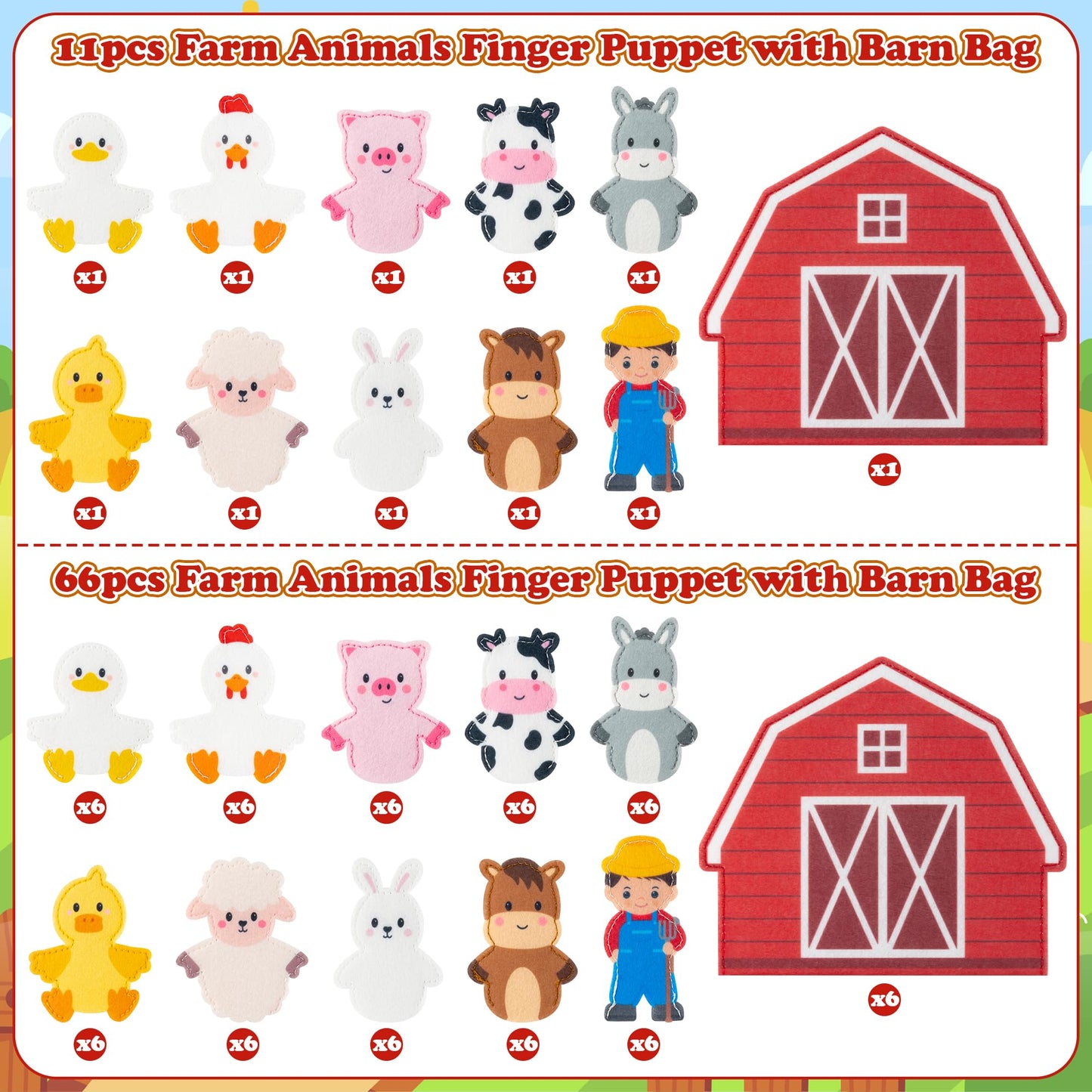 COcnny Farm Animal Finger Puppets - 11pcs Farm Felt Finger Puppet with Barn Bag Set Making Crafts Kit for Kids, Make Your Own St