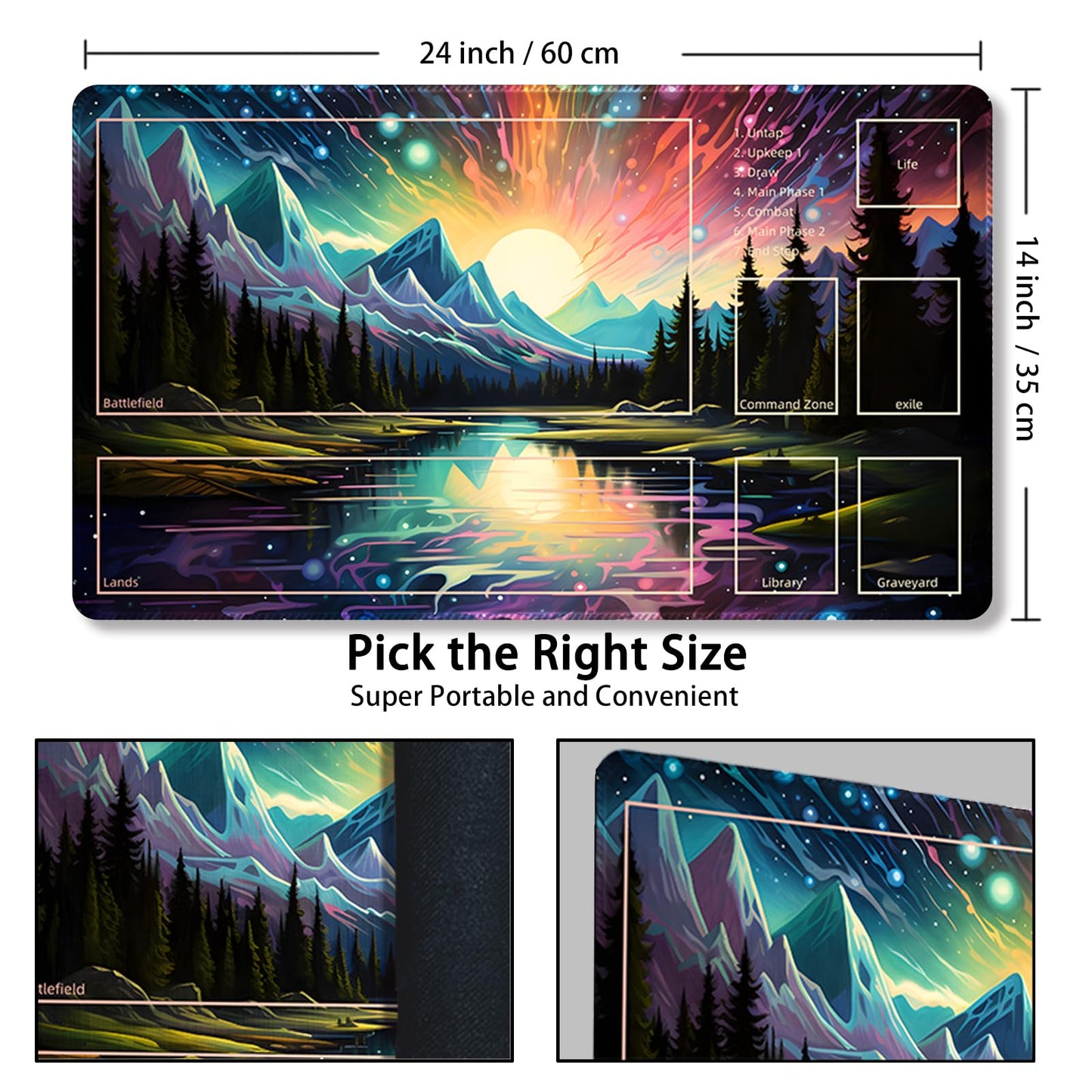Malqiqi Playmat For Mtg, With Free Storage Bags,Game Mat 24 X 14 Inches, Tcg And Board Game Mat For Cards,Mousepad Desk Mats (With Zones,Magic Mat 10)