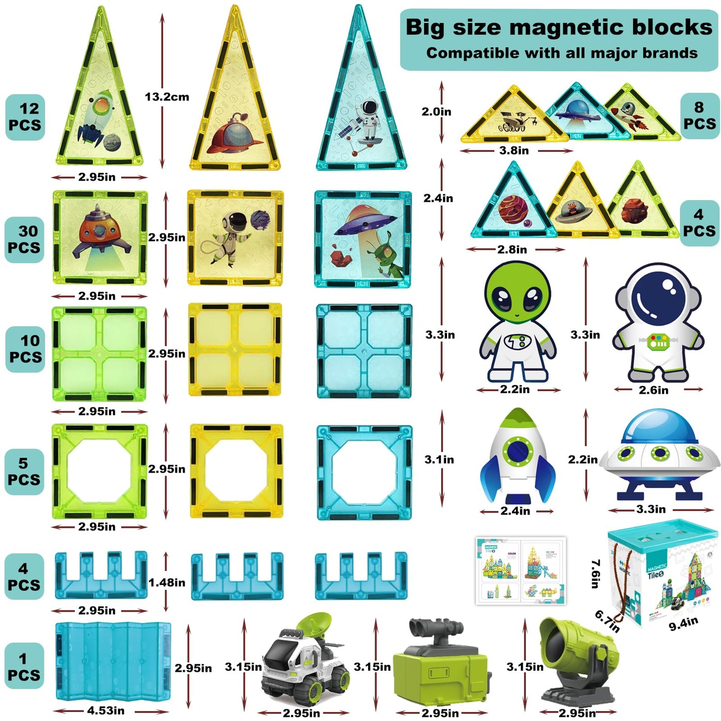 Bubuqe Space Adventure Magnetic Tiles Set Educational Magnet Tiles Building Block Toy Learning Construction Magnetic Toys Set Fo