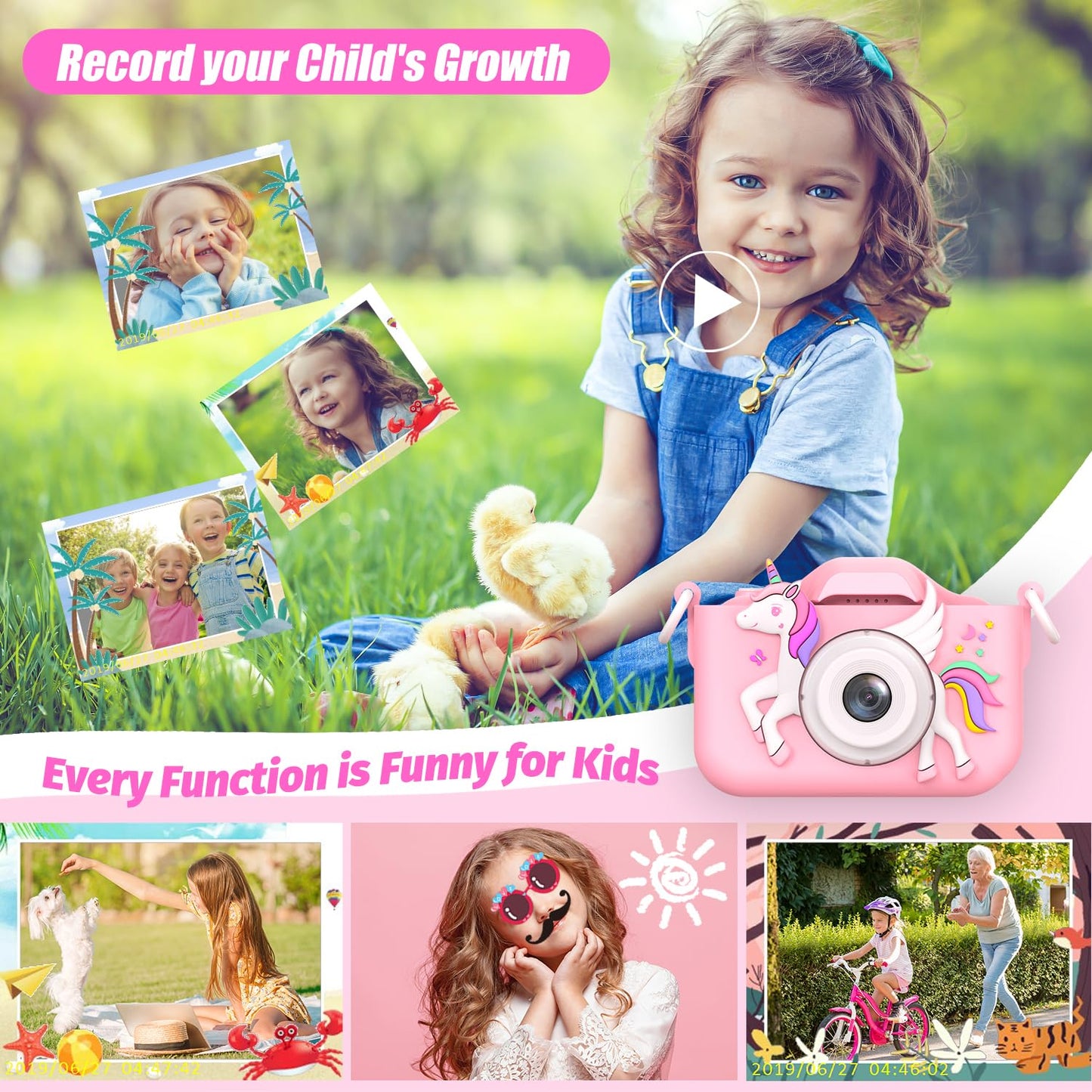 2024 Upgrade Kids Camera For Girls, Christmas Birthday Gifts For Girls Boys, 1080P Hd Selfie Digital Video Camera For Toddlers,