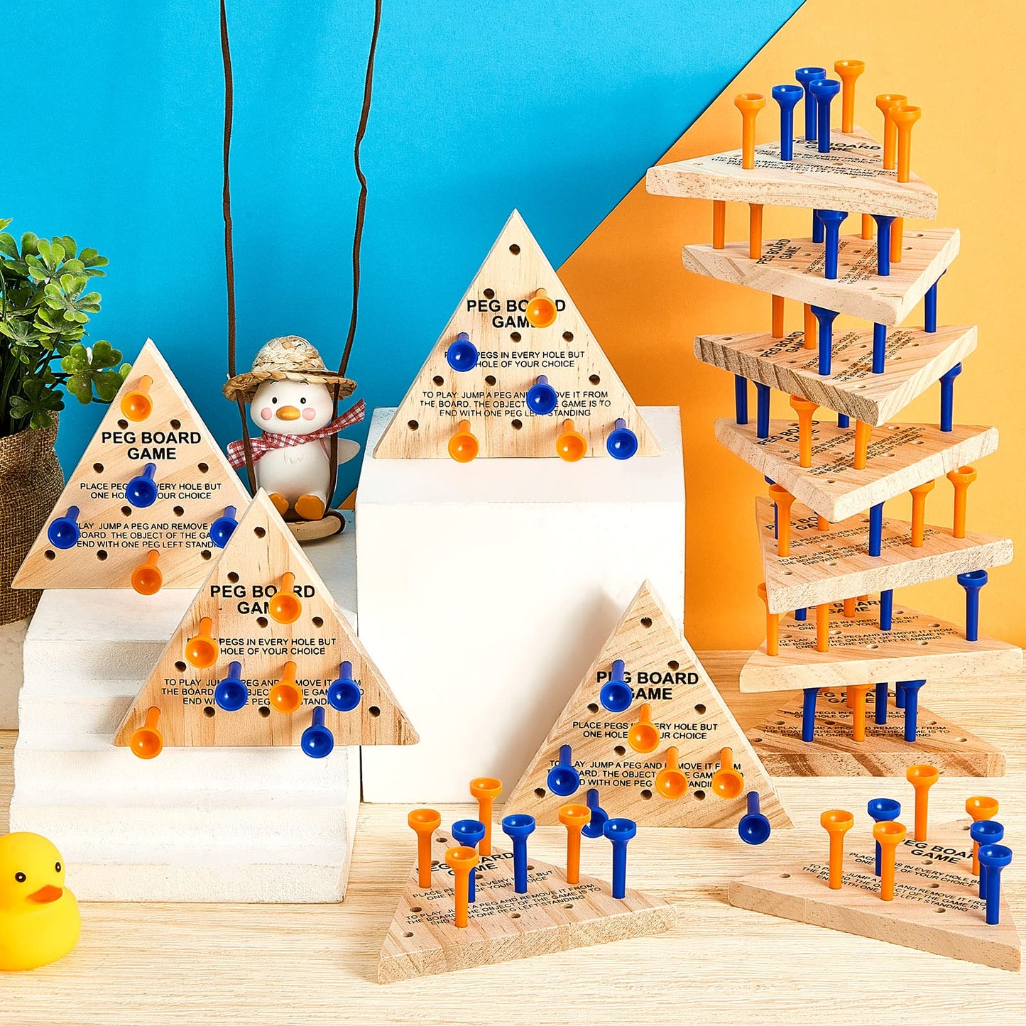 50 Pack Wooden Peg Games Bulk Triangle Wooden Board Games Triangle Game Wooden Triangle Board Games Family Travel Games Fun Triangle Puzzle Wooden Strategy Toy for mature-themeds Teens