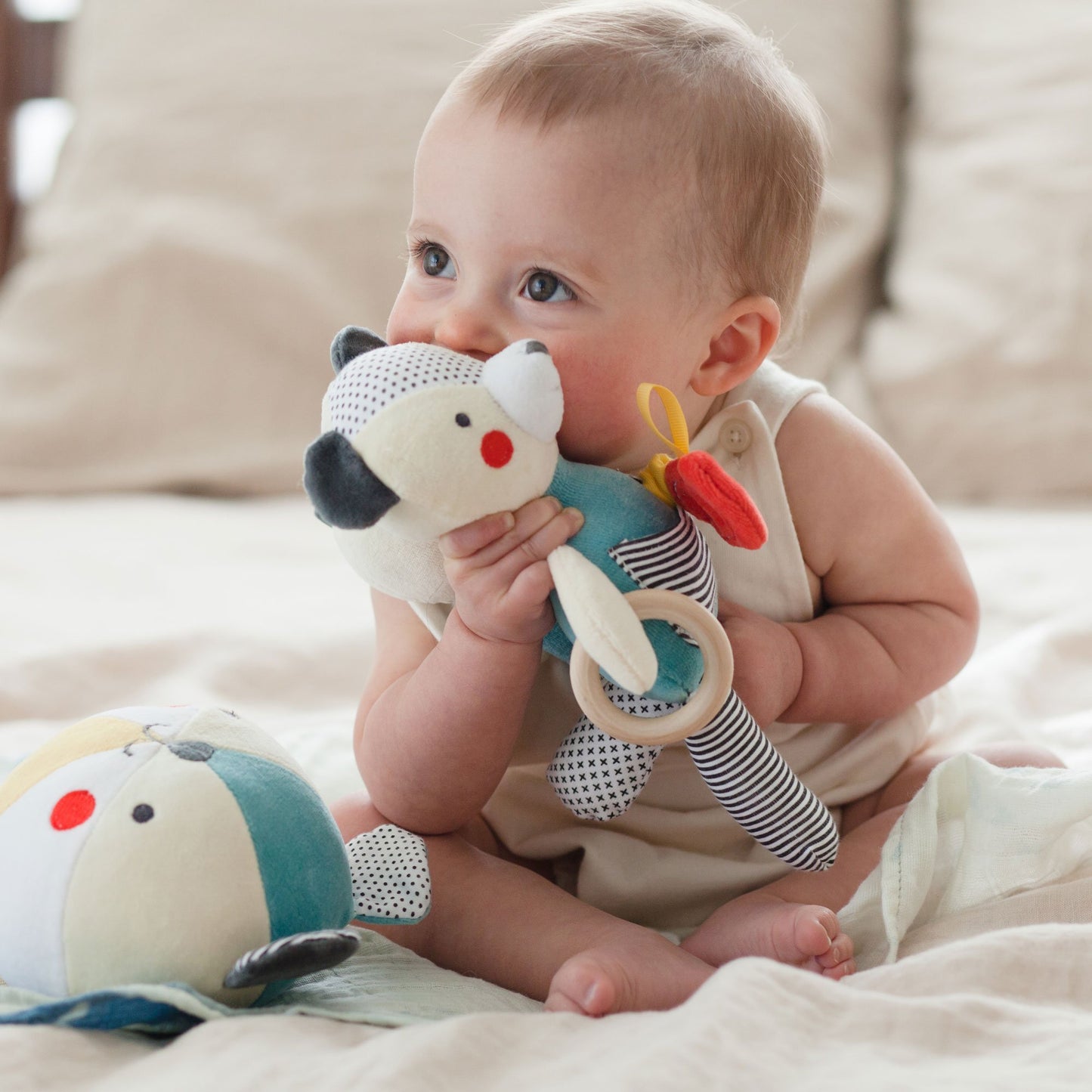 Petit Collage Organic Busy Bear Activity Toy - Handmade Cotton Teddy Bear for Babies, 1 Count, Organic Activity Toy Bear