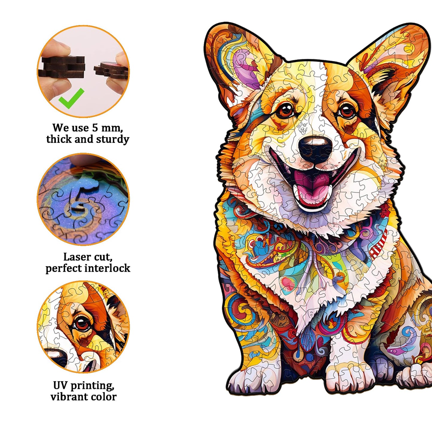 Jigfoxy Wooden Puzzles for mature-themeds  Clever Corgi Wood Puzzles mature-themed  Unique Animal Shape Wooden Jigsaw Puzzles  Birthday Gifts for Puzzles Lovers Family Friend (L-13.3 * 8.8in-220pcs)