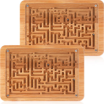 Syhood 2 Pack Wooden Labyrinth Game Marble Maze with Steel Marble, Brain Puzzle Logic Rectangular Challenging Labyrinth Board Ga