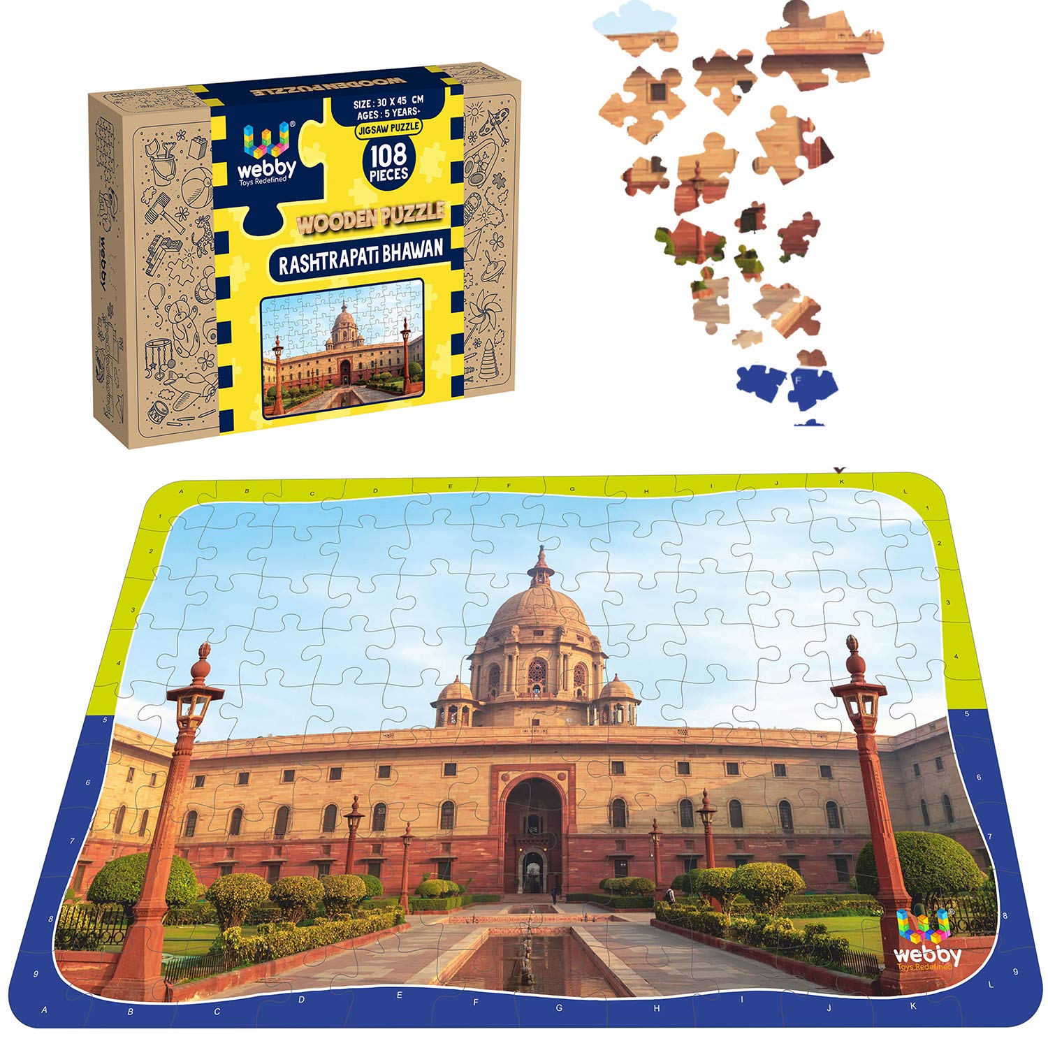 Webby Rashtrapati Bhawan Wooden Jigsaw Puzzle For Kid, 108 Pieces, Multicolor