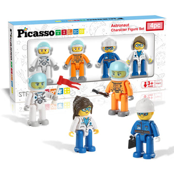 Picasso Toys Magnetic Character Action Figures 4 Piece Astronaut For Building Block Tile Toddler Toy Set Magnet Expansion Pack A