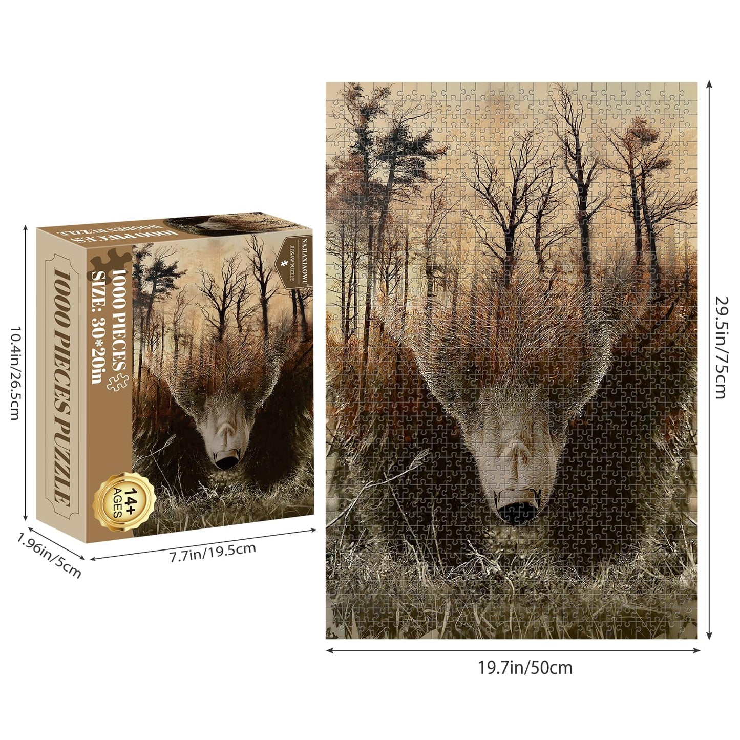 WOZUIBAN mature-themed Puzzle Classic Jigsaw Puzzle 1000 Pieces Wooden Puzzle DIY Forest Map Bear Modern Home Decor Unique Gift Intellectual Game 75x50cm