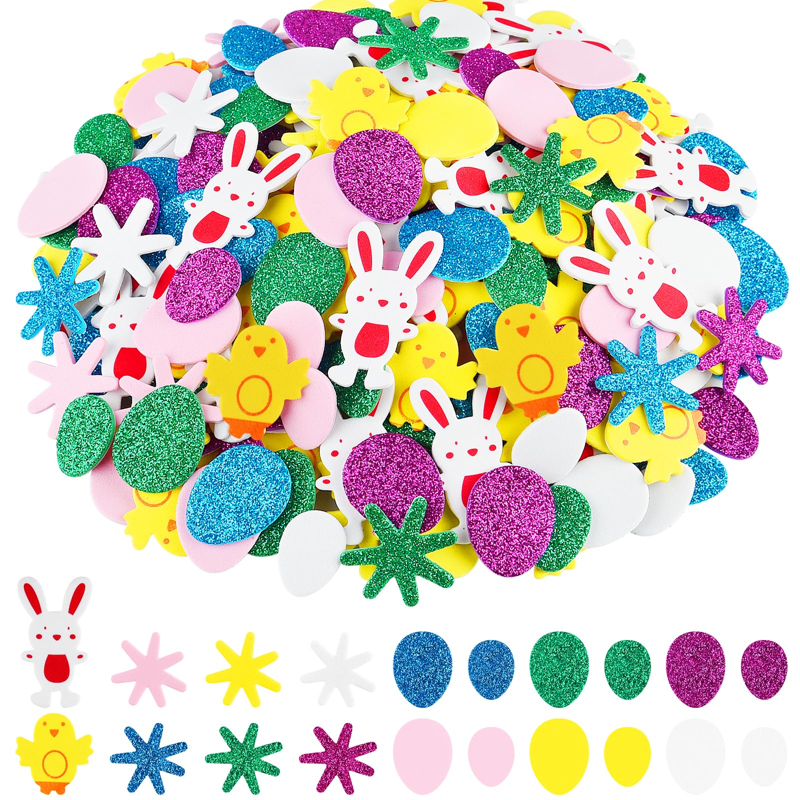 NACHLYNN 600 Pcs Easter Foam Stickers Bunny Eggs Chick Flower Stickers for Kids Crafts Greeting Cards Home Decoration Easter Sup