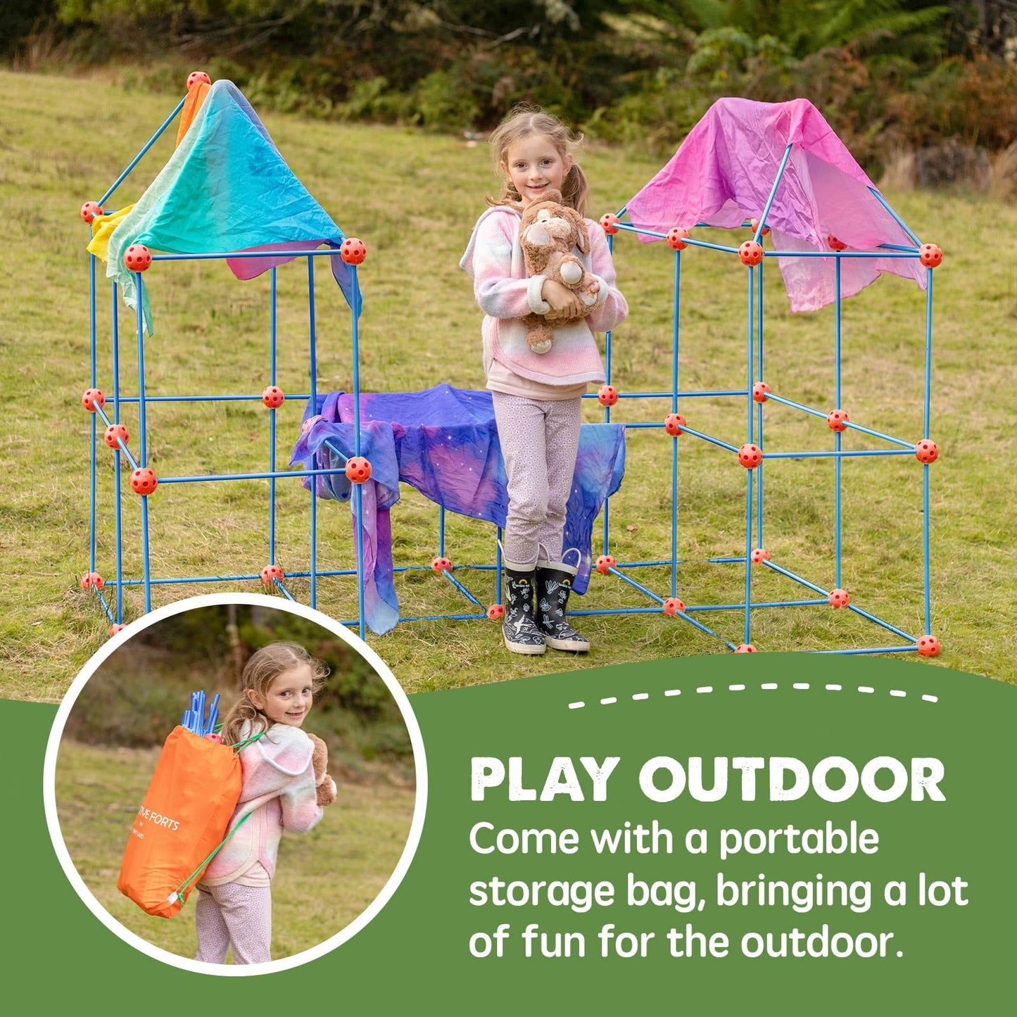 Tiny Land Fort Building Kit Creative Fort Indoor Outdoor For 5,6,7,8 Years Old Boys And Girls Stem Building Toys With Storage Ba