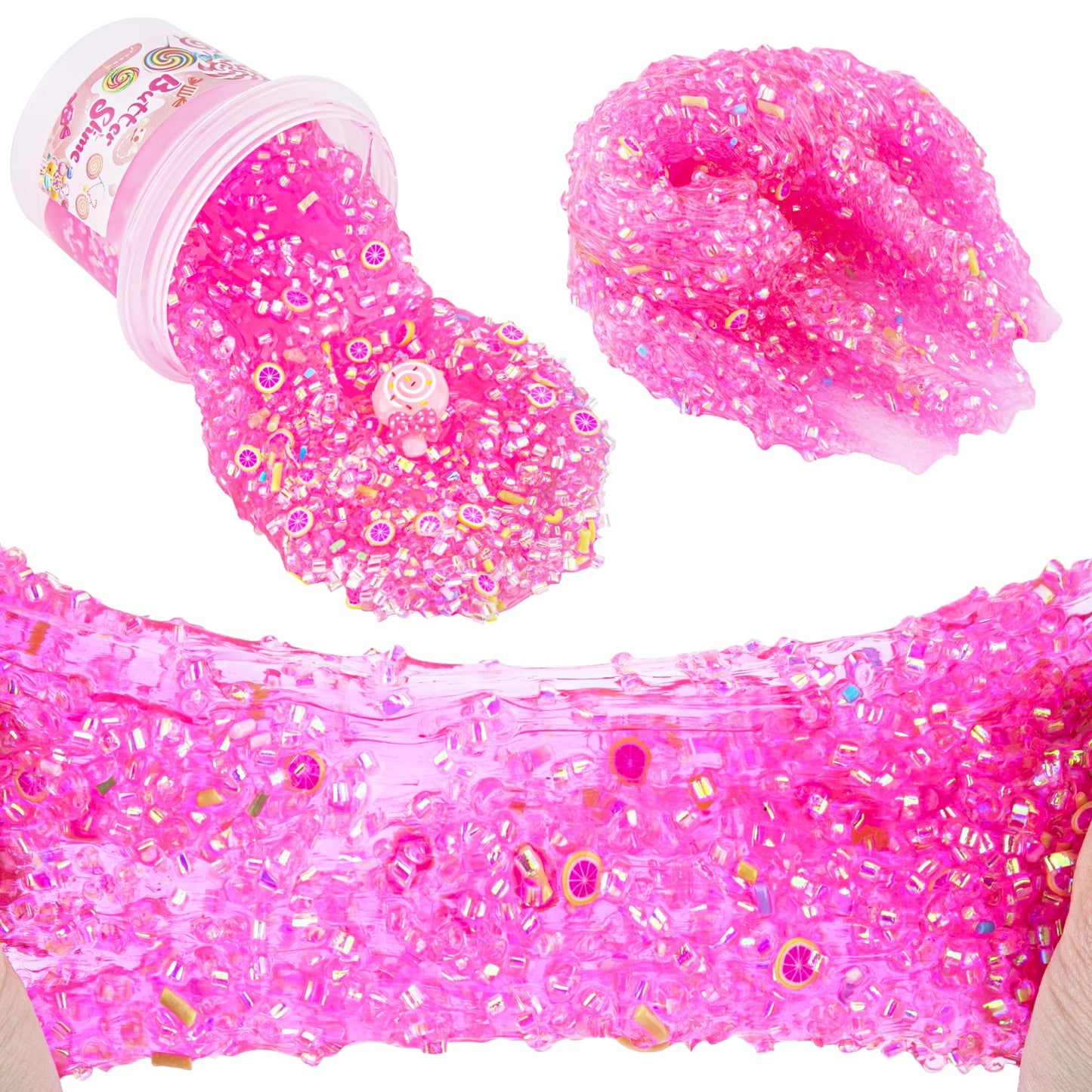 Pink Clear Bingsu Slime, Non-Sticky Glimmer Crunchy Slime, Slime Party Favors For Girls And Boys Ages 8-12, Slime Sensory Toys,