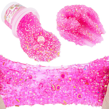 Pink Clear Bingsu Slime, Non-Sticky Glimmer Crunchy Slime, Slime Party Favors For Girls And Boys Ages 8-12, Slime Sensory Toys,