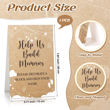 Dinifee 125 Pcs Baby Shower Decorate a Block Game Set Includes Help Us Build Memories Sign 100 DIY Blank Wooden Block 24 Paint M