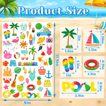 Julbear Summer Foam Stickers,300 Pcs Bulk Self-Adhesive Hawaiian Beach Stickers For Arts Crafts Beach Theme Summer Birthday Part