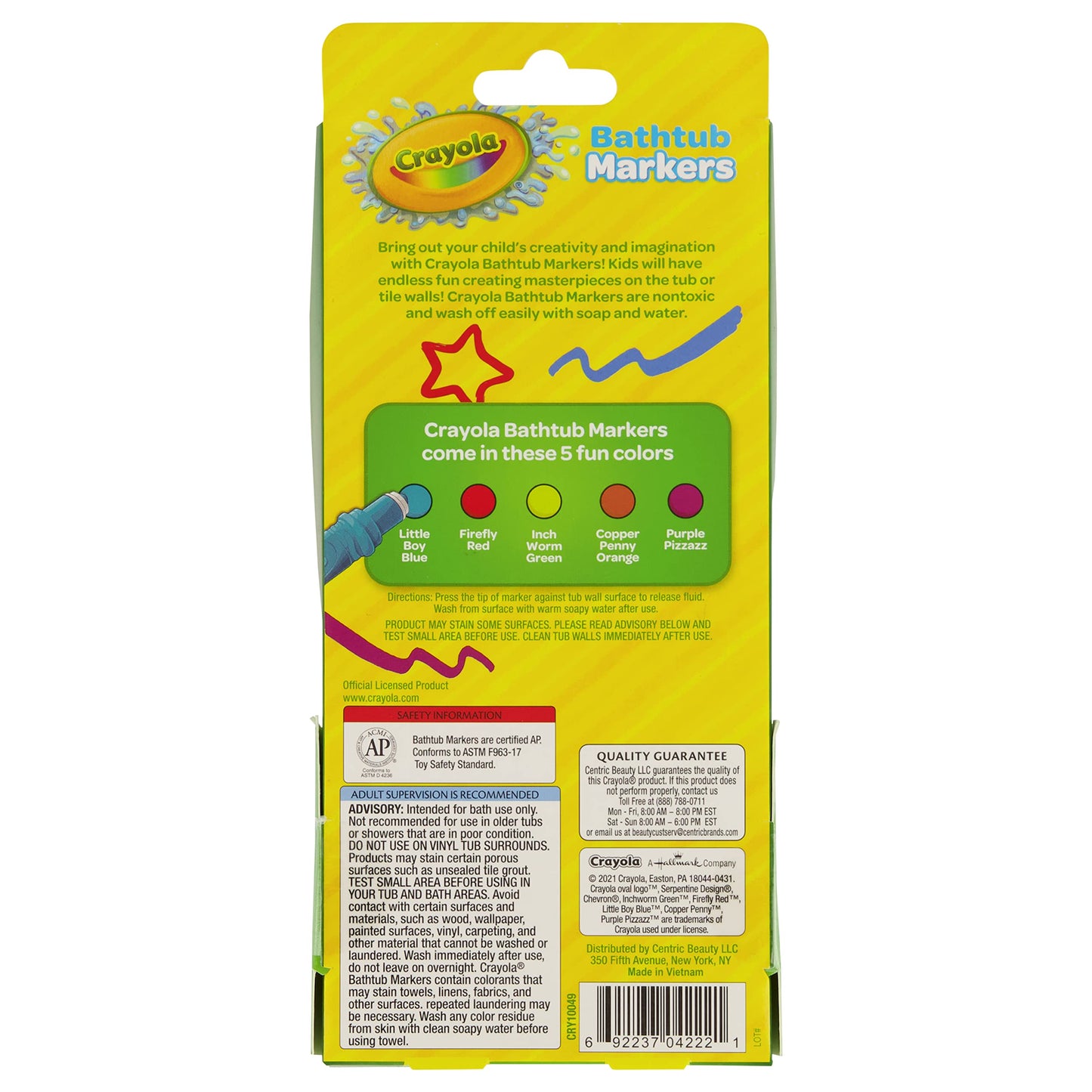 Crayola Taste Beauty Bathtub Markers, Washable Markers for Baths in Green, Red, Blue, Purple, and Orange