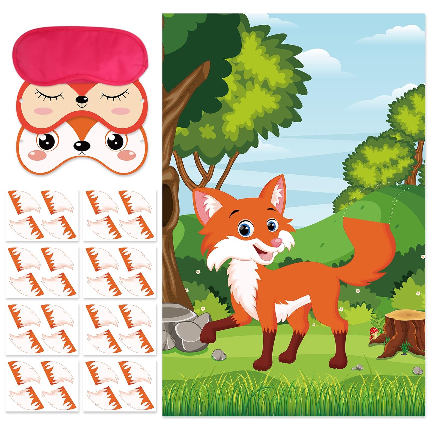 Eaezerav Pin The Tail On The Fox Party Game With 32 Tails Fox Woodland Animal Party Games Poster For Kids Birthday Party Carniva