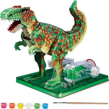 Playz Electric T Rex Dinosaur Toys For Kids - Diy Dino Construction & Painting Kit - Stem Learning Toys For Kids Age 8-12, Boys & Girls With Realistic Features, Waterproof Paint, 4D Dino Figures