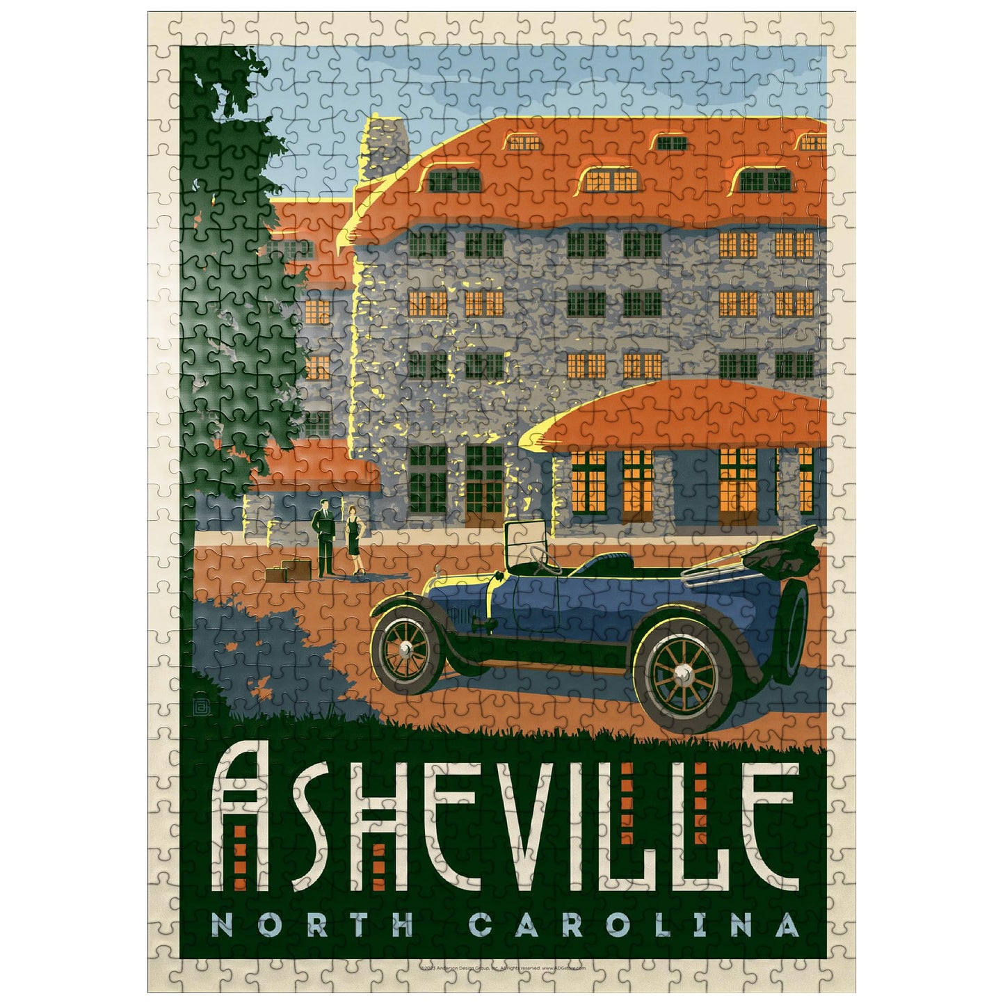 MyPuzzle Asheville: North Carolina  Vintage Poster - enhanced 500 Piece Jigsaw Puzzle for mature-themeds