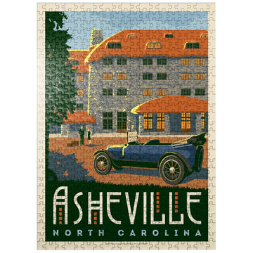 MyPuzzle Asheville: North Carolina  Vintage Poster - enhanced 500 Piece Jigsaw Puzzle for mature-themeds