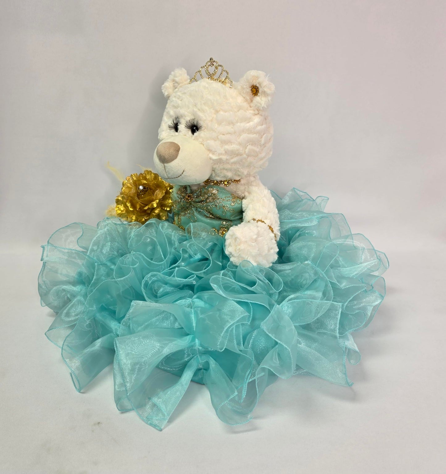 KINNEX COLLECTIONS SINCE 1997 20 Quince Anos Quinceanera Last Doll Teddy Bear with Dress (Centerpiece) ~ ARC16831-23R (Aqua)