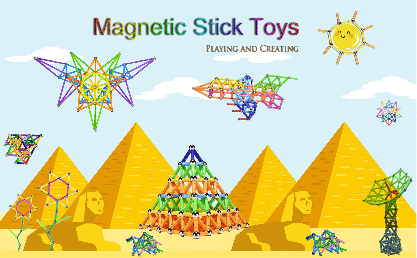 Veatree 206 Pieces Magnetic Building Sticks Blocks Toys  Magnet Educational Toys STEM Toys for Kids and mature-themed  3D Non-Toxic Building Toy with Storage Bag