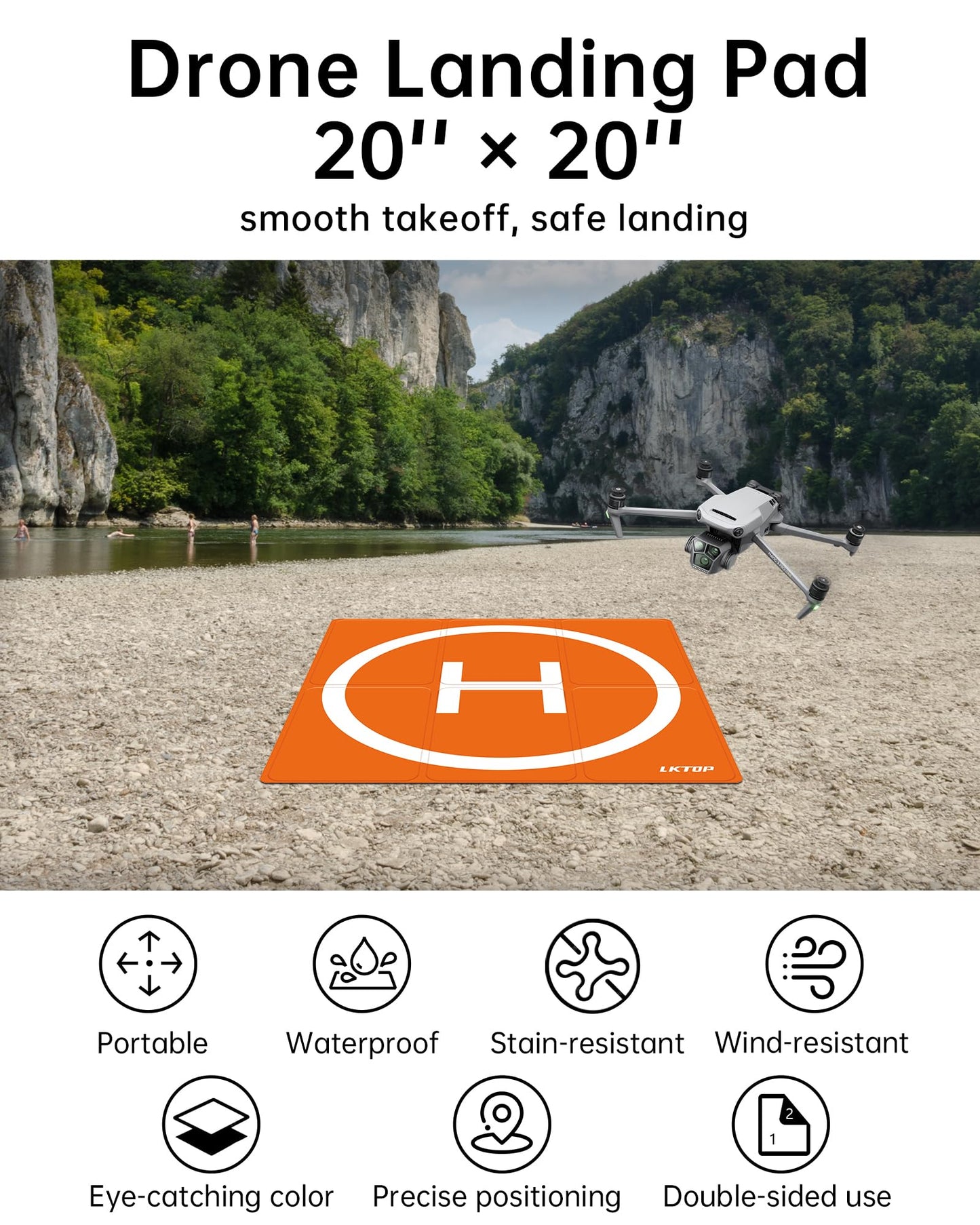 Lktop Drone Landing Pad Weighted Foldable For Dji/Specta Drone, Double-Sided Waterproof Helipad Landing Mat, Compatibility: Dji/