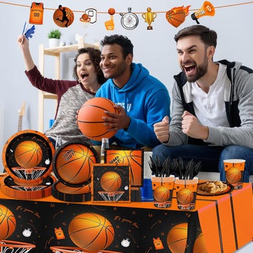 Basketball Party Supplies, 142Pcs Basketball Sports Theme Birthday Party Supplies Tableware Set,Include Basketball Plates And Na
