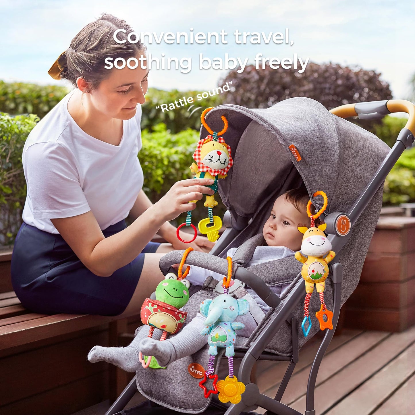 TUMAMA Baby Toys 4 Pack - Plush Handbells Rattles for Infants 0-12 Months, Early Development Stroller Toys, Model 10657