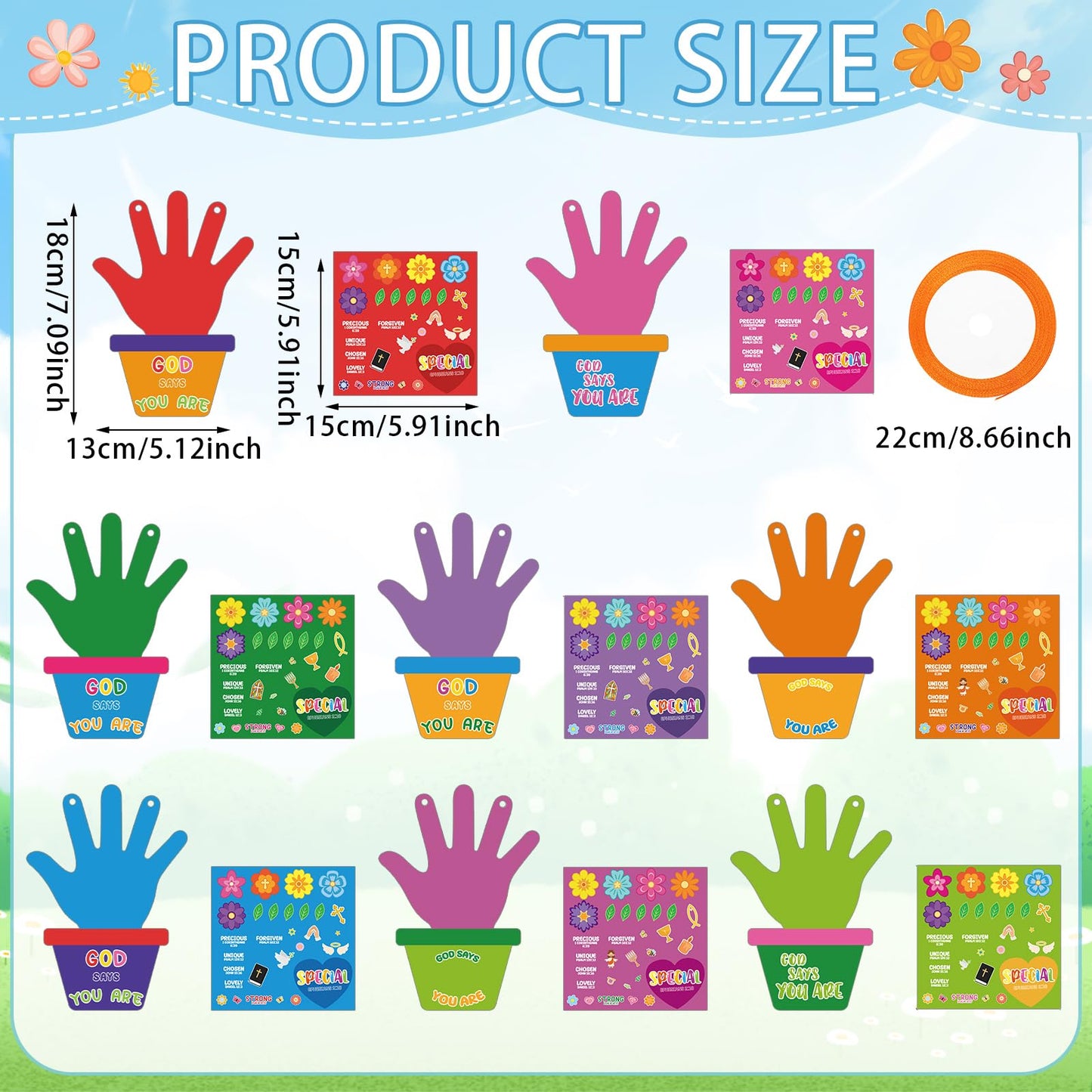 Frienda DIY Handprint Craft Kit - Christian Bible Arts Set, VBS Gift, Multi-Color Stickers, Model BOY-Frienda-3716