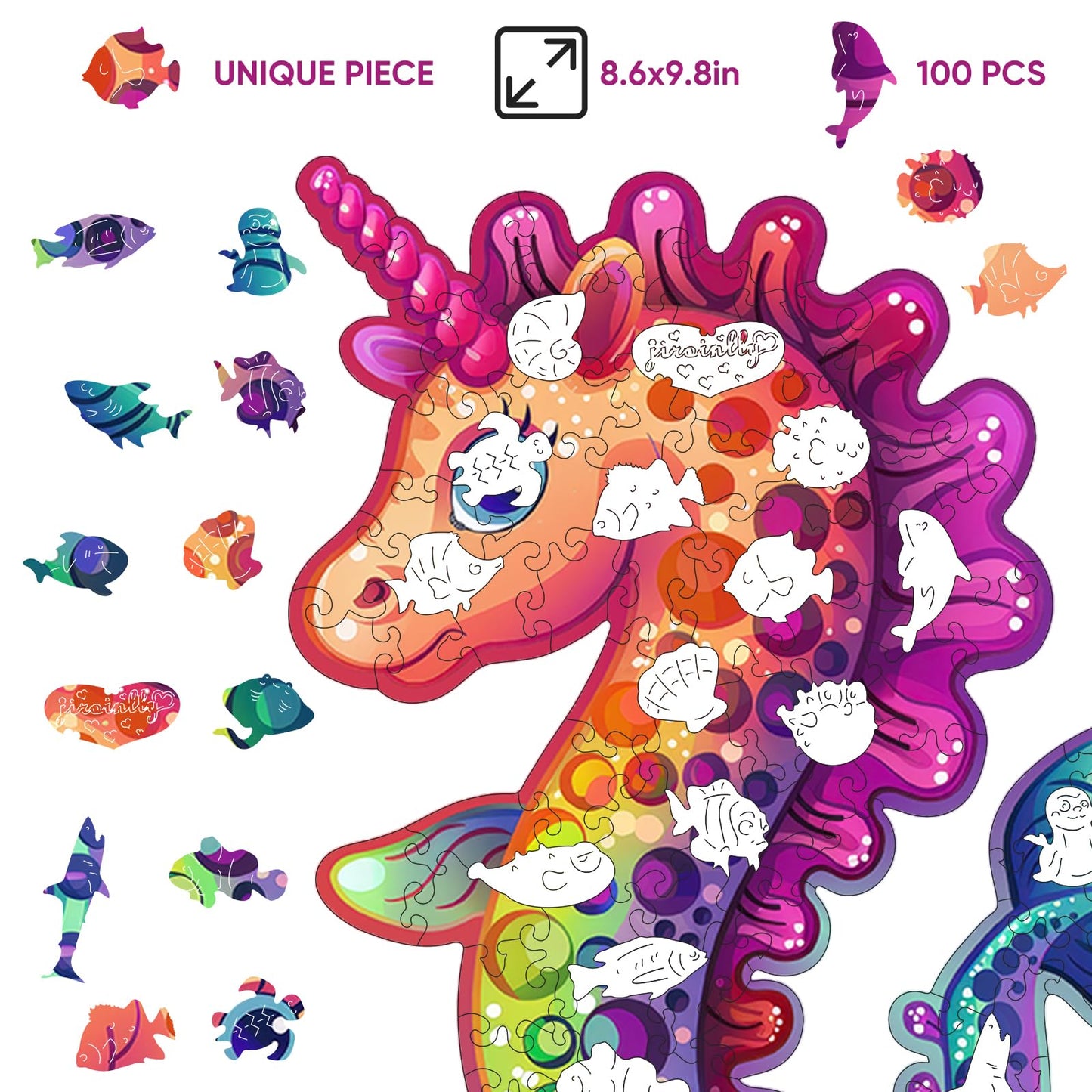 Jiroinlly Wooden Puzzles for mature-themed and Kids  100 Pieces Ocean Puzzle  Unique Shaped Seahorse Wooden Preschool Puzzle  Toddler Wooden Puzzle Toy Gift for Boys and Girls  Suitable for Family Games