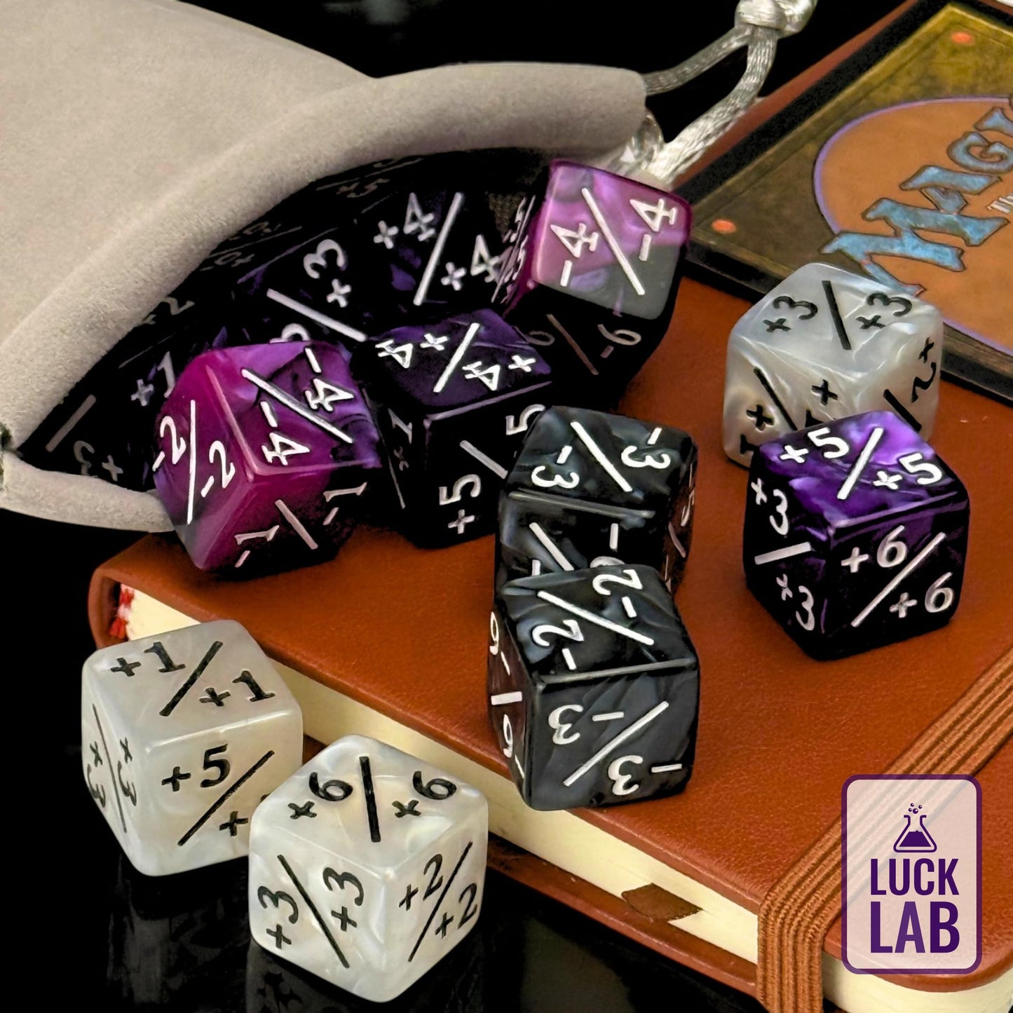 Luck Lab MTG Magic Life Counter Dice, 48 PCS - Compatible w/Magic Card Game Accessories, CCG Creature Stats w/ 2 Dice Bags (Purp
