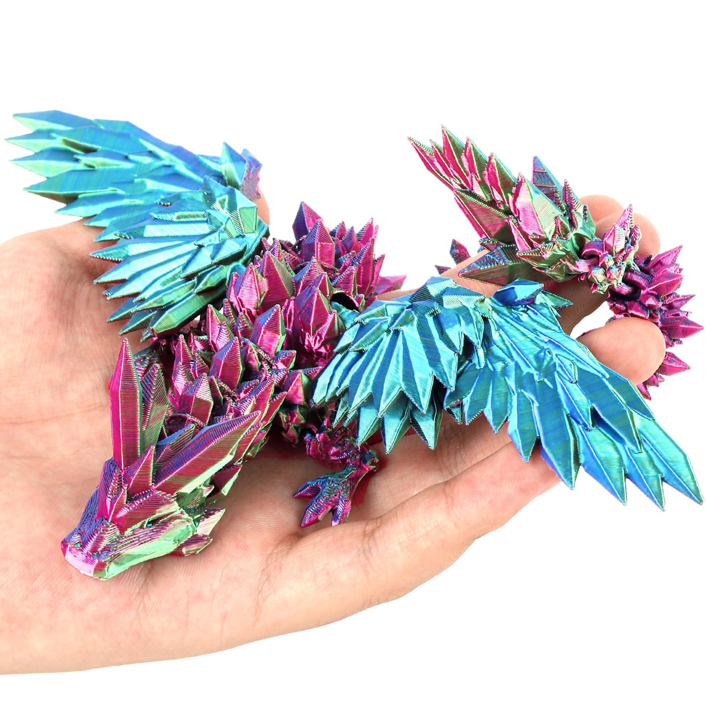 3D Printed Dragon With Wings Flying,Rainbow Crystal Wing Dragon Fidget Toys,Red Green Blue