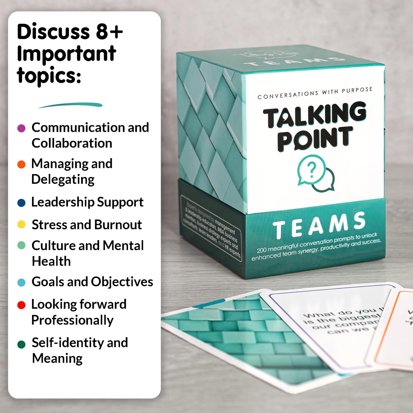 TALKING POINT CARDS 200 Conversation Cards - Team Building Icebreaker Game - Paper, Talking_Point_Teams Model