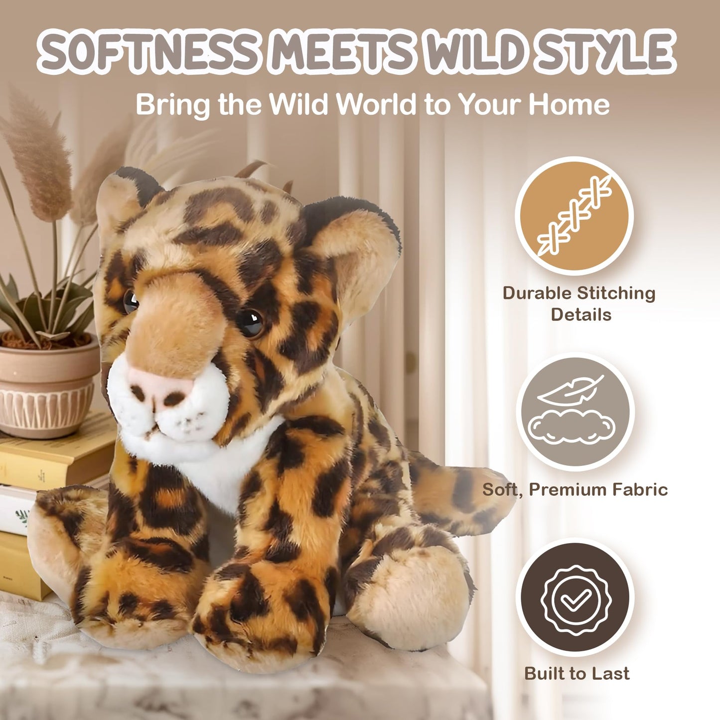 Forest & Twelfth 12'' Stuffed Leopard Plush, Heirloom Collection Stuffed Animal, Premium Materials, Best Gift For Kids Age 3+, N