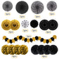 Recosis Black And Gold Decorations, Paper Pompoms Fan For Graduation Birthday Wedding Prom Night New Years Black And Gold Party