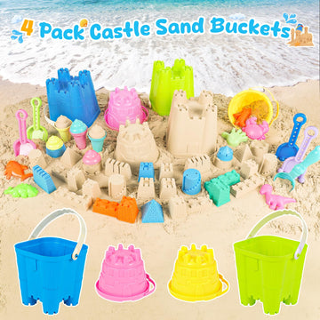 Rezucrey Beach Toys For Kids Toddlers, Sand Castle Toys With 4 Sand Bucket And Shovels, Mesh Bag & Molds, Ice Cream Travel Sandb