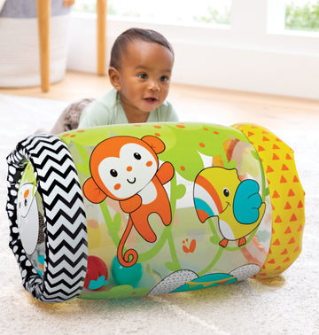 Infantino Jungle Peek & Roll - Encourages Crawling, Inflatable Activity Toy With Bouncing Balls Inside, Fun & Friendly Animal Characters, Helps Gross Motor Skill Development, For Babies 6M+