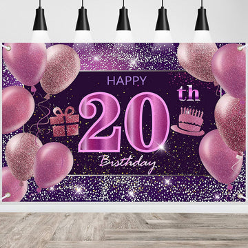 20Th Birthday Decorations For Girls Happy Birthday Banner Pink Decorations For A Party Birthday Backdrop For Women