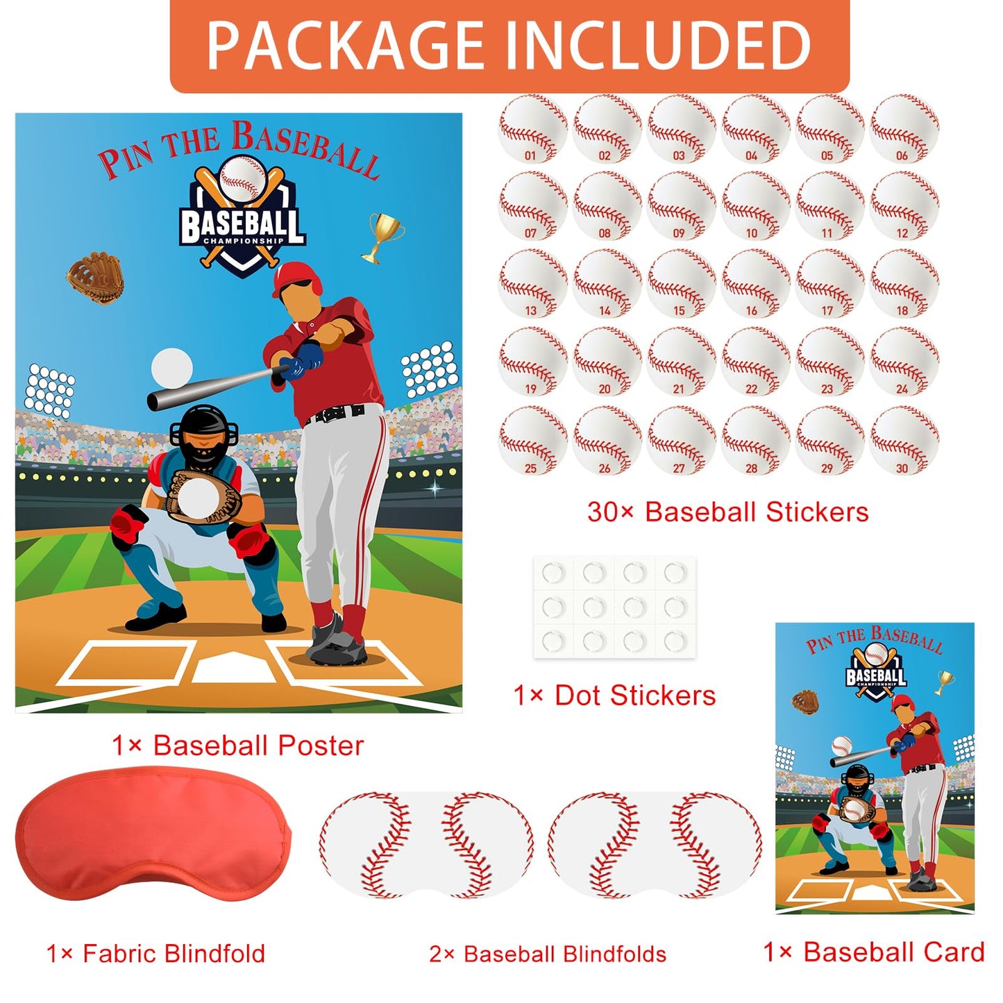 PLULON Pin The Baseball Party Game for Kids Pin the Baseball on the Glove and Bat Large Baseball Poster with Baseball Stickers for Boys Girls Birthday Party Wall Decorations Classroom Activities