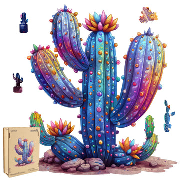 Qiuenisray Wooden Puzzles for Adults,Cactus Wooden Jigsaw Puzzles 200pcs,11.5x12.6in,Medium,Unique Shape Adult Puzzles,Irregular