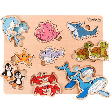 Pikatoyz Wood Puzzles For Toddlers 1-3. Wooden Toys For 1 2 3 Year Old Of Sea Animal Puzzles For Kids. Ideal Montessori Puzzle Gift. Baby Puzzles For Travel. Improved Peg Puzzles For 1 2 3 Year Old.