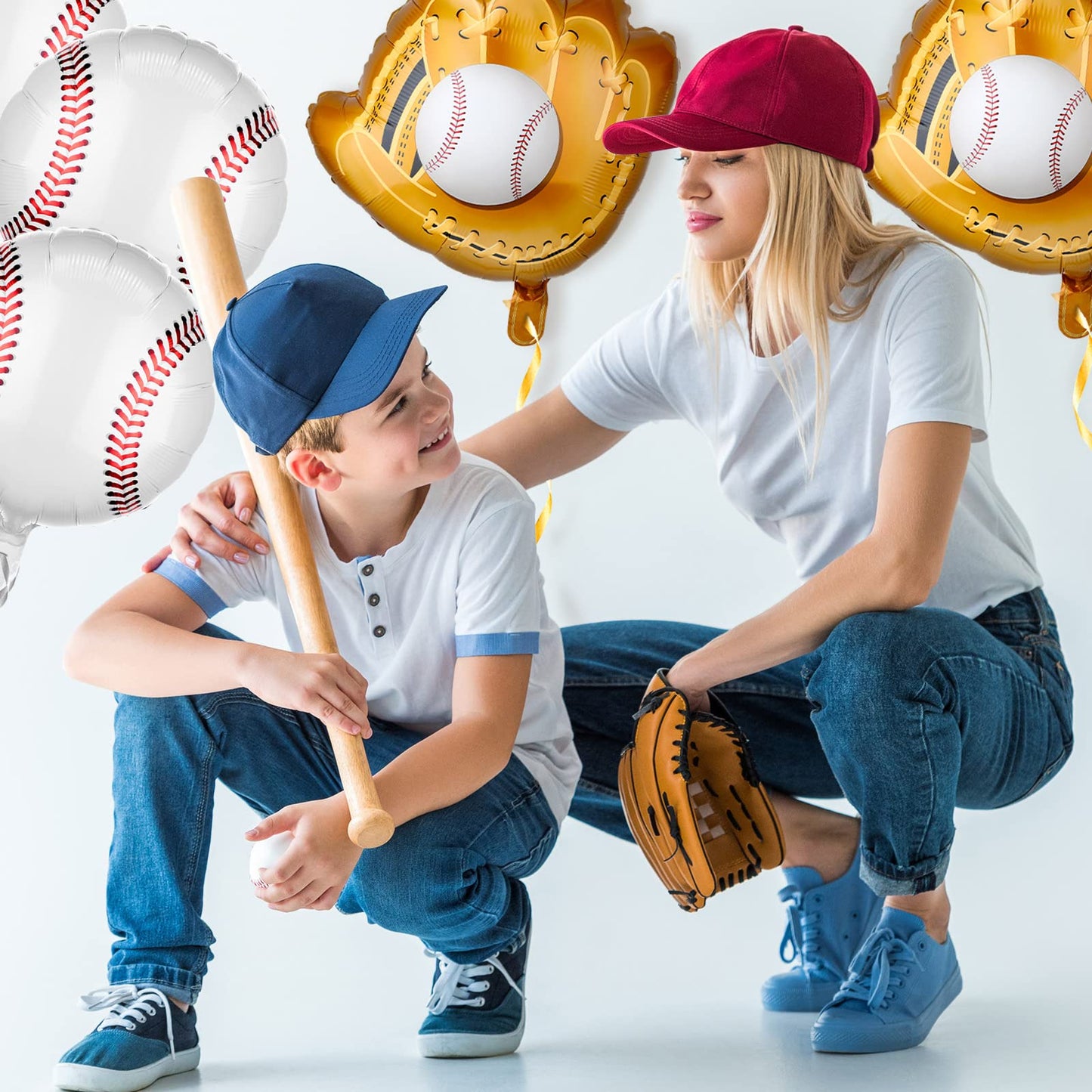Skylety Baseball Balloons Set - 18 Pieces 18" Foil Balloons, 20" Glove, 30" Bat, Assorted Colors, Great for Sports Theme Party Decorations