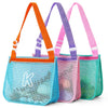 3Pcs Alphabet Printed Seashell Bags, Lightweight & Foldable Kids Beach Toy Mesh Bags with Adjustable Straps, Portable for Pool a