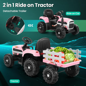 Hikole Ride on Tractor with Trailer, Kids Electric Tractor with Remote Control, Detachable Trailer, 11-LED Headlights, 30W Dual