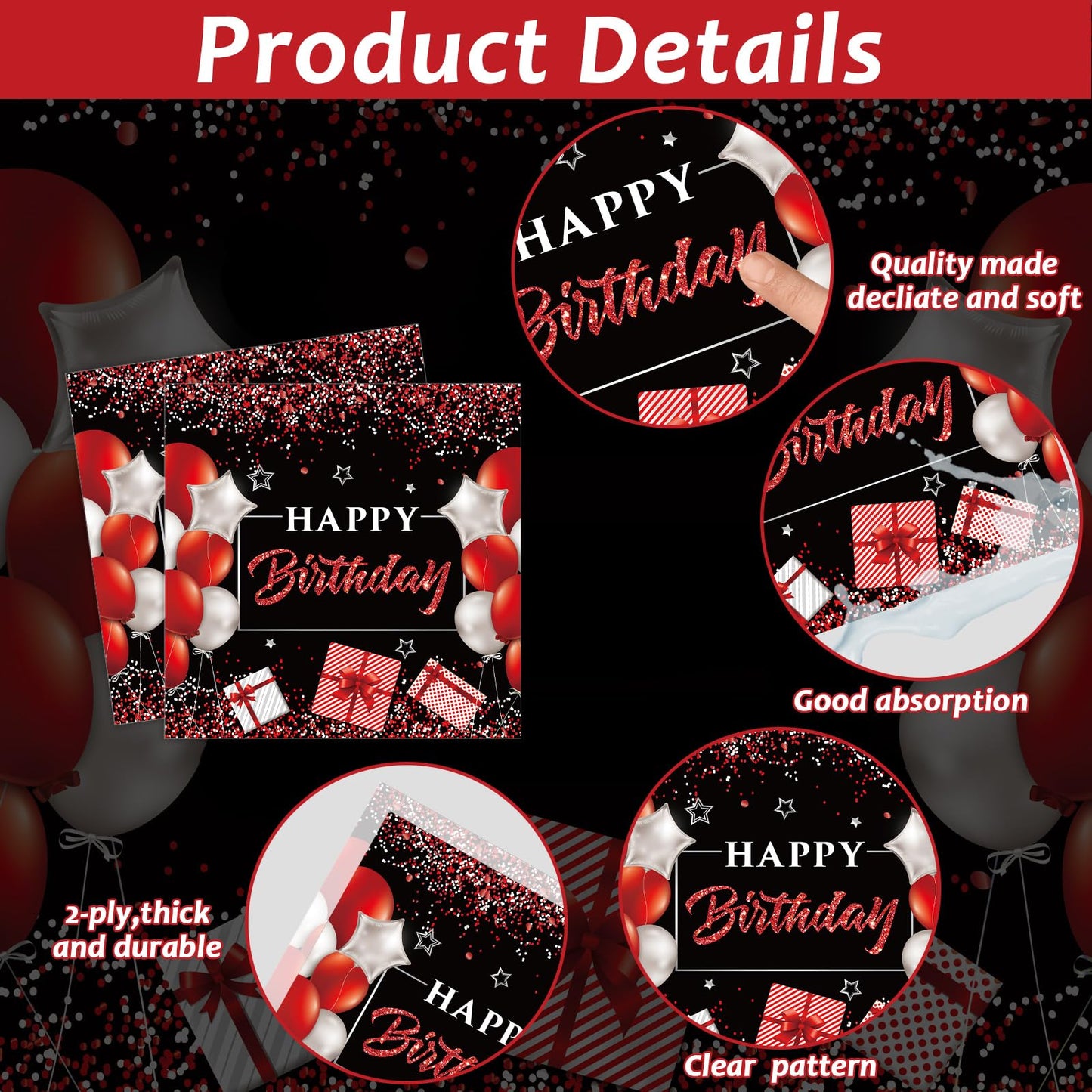 96 Pcs 50th Birthday Plates and Napkins Party Supplies 50 Years Old Birthday Party Tableware Set Red Black Dinner Dessert Plates