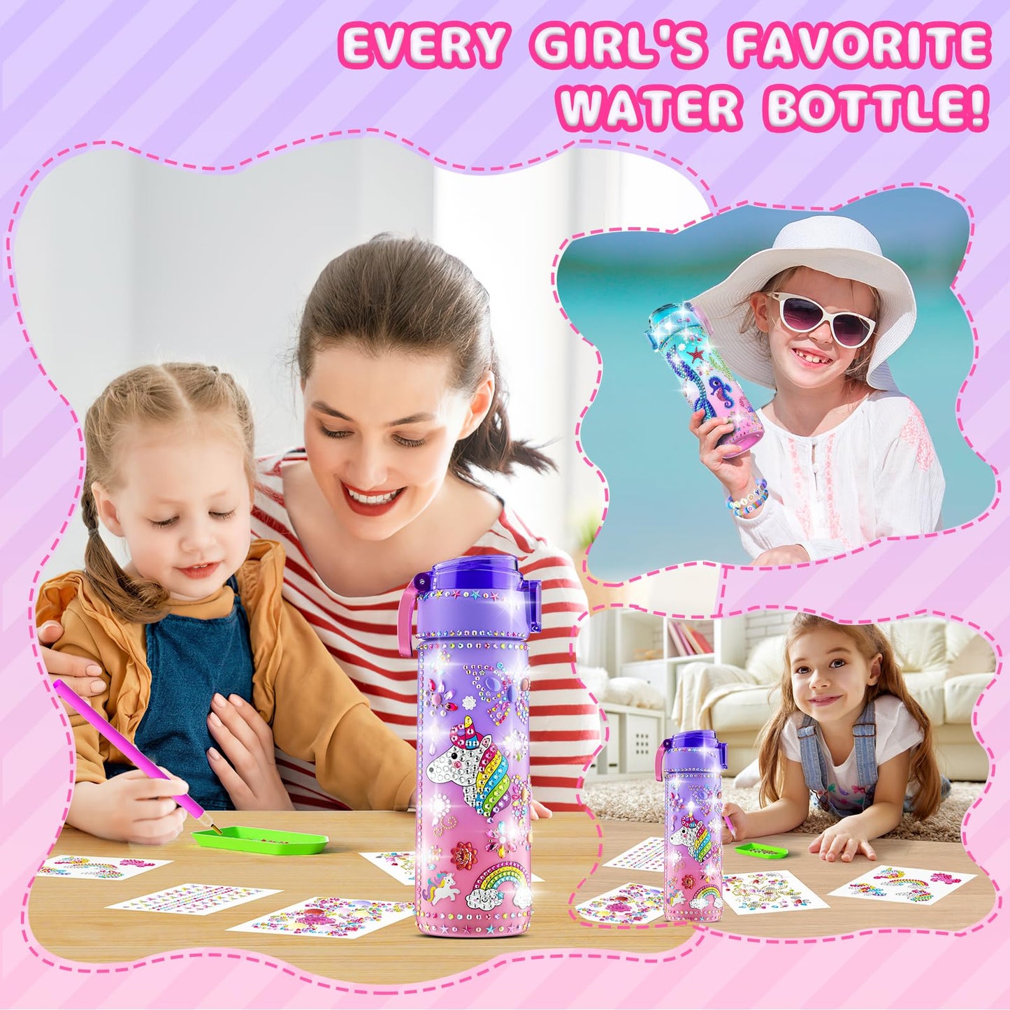 BOOH Decorate Your Own Water Bottle Kits for Girls, Unicorn Dream, BPA Free, Model WY-WB-A, Fun Arts Crafts for Ages 4-12